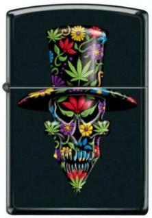 Zapalniczka Zippo Skull With Flowers and Cannabis Leaves 4362