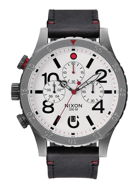 Zegarek Nixon 48-20 Chrono Leather Gunmetal/White A363 486