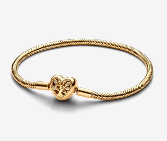 Bransoleta Family Tree Heart Clasp Snake Chain 14k gold plating 563516C01-19