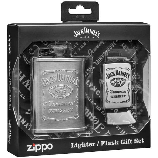Zapalniczka Zippo Jack Daniels Satin Chrome and Flask Gift Set 49080